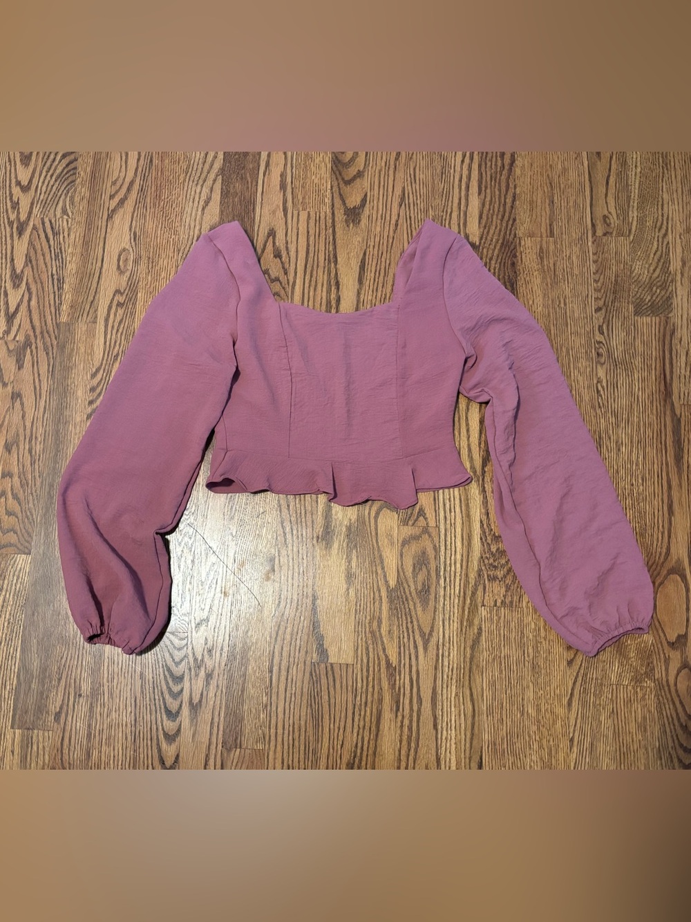 Altar'd State Mauve Smocked Square-Neck Peplum Crop Top - Size Medium